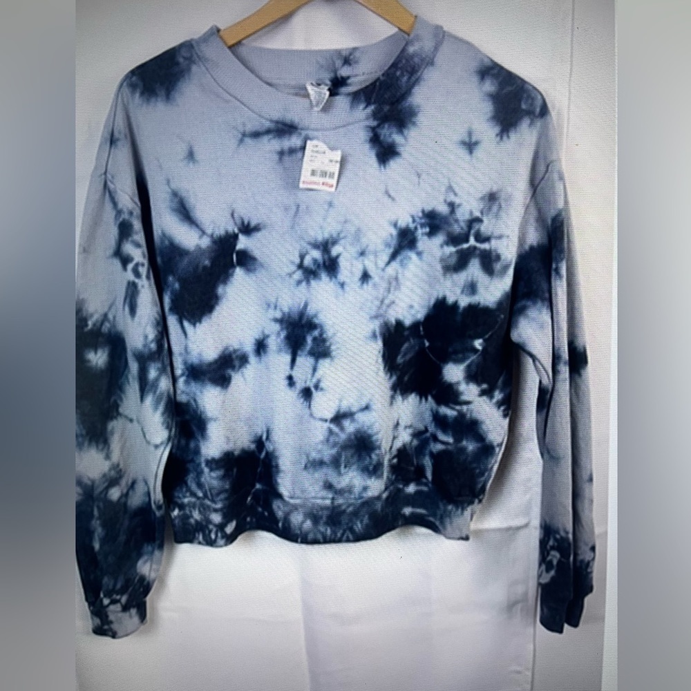 90 Degree Womens Tie Dye Pullover Sweatshirt Crop Top Size L New